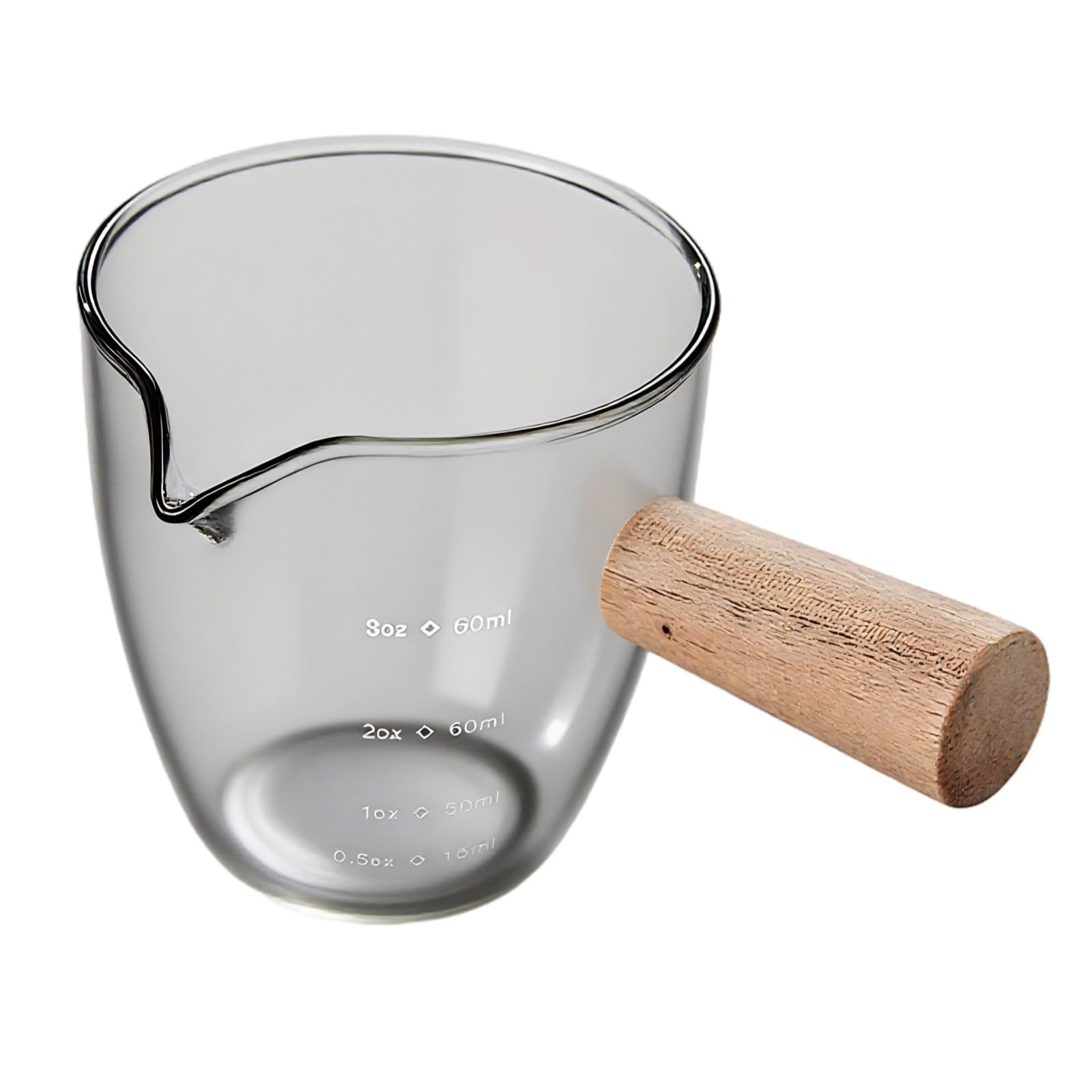 Generisch 2 Stk. Espresso-Shotgläser, 90 ml, 3 fl oz Espressotassen aus Glas mit Holzgriff, genaue Messskala, passend für Espressomaschinen, für Kaffeeliebhaber, mit sauberem Gießrand