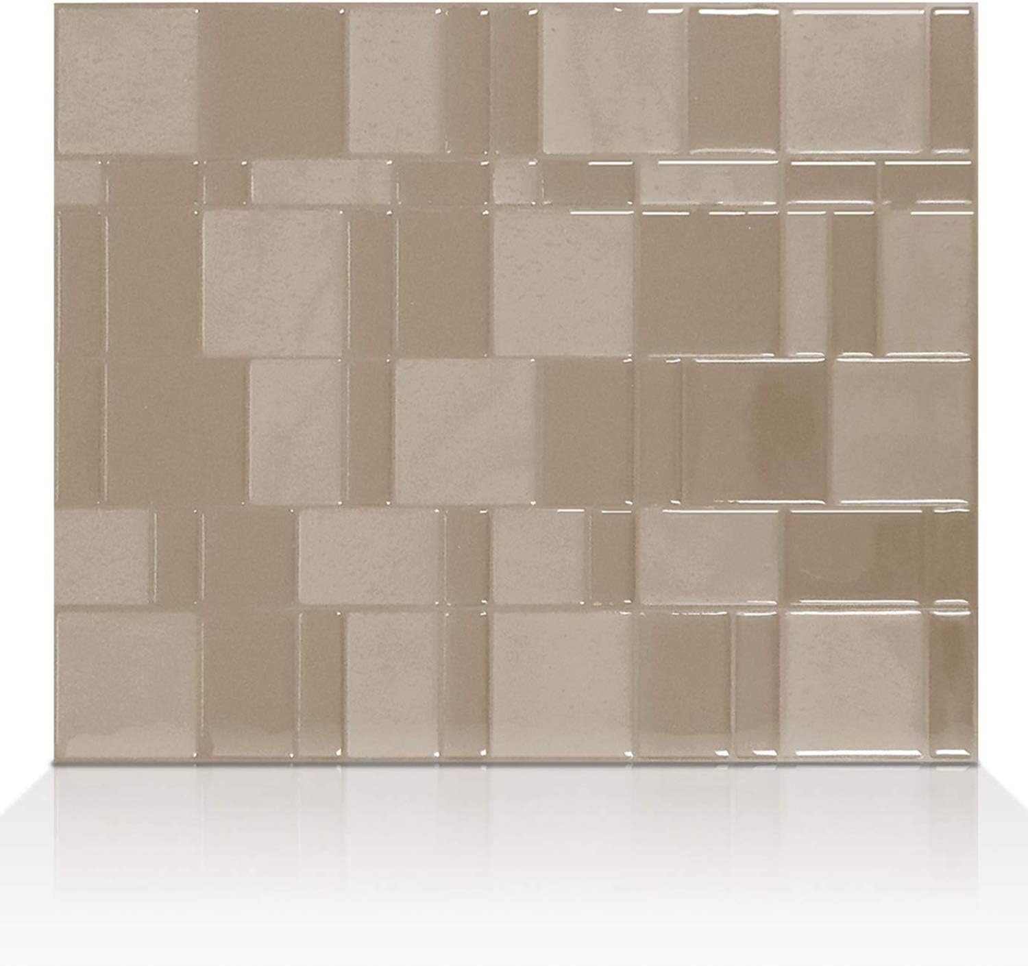 Smart Tiles Authentic Premium Peel and Stick Classic Earth Tone Backsplash Self-Adhesive Wall Tiles (4 Sheets of 11.55″ X 9.64″) for Kitchen Bathroom Laundry Room Brown (Tango Titane)