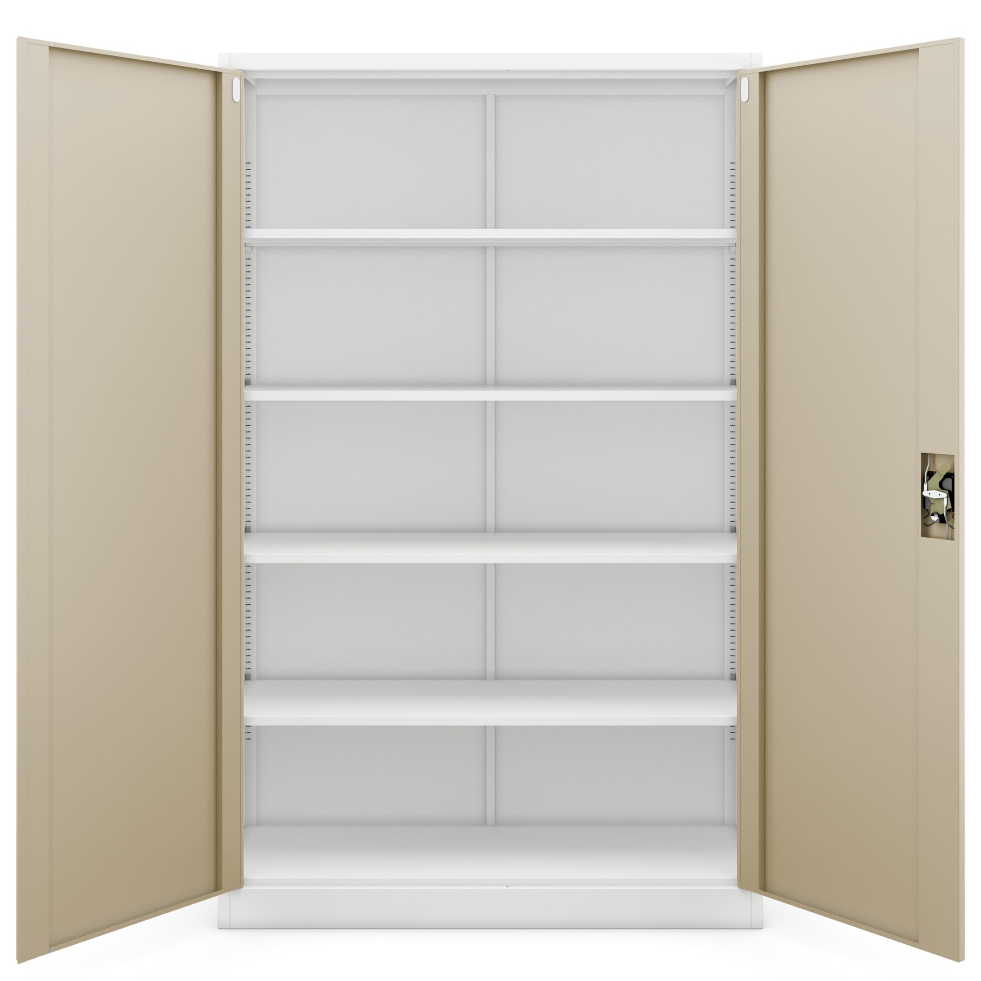 Jan Nowak Armoire de Bureau métallique verrouillable avec 4 étagères réglables pour dossiers et Archives en Acier Robuste 115 x 185 x 40 cm Blanc Chêne doré