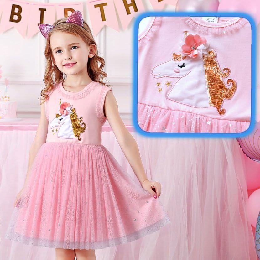 VIKITA Toddler Girls Dresses Summer Sleeveless Polyester Tutu Dresses for Girls 3-12 Years - Image 2