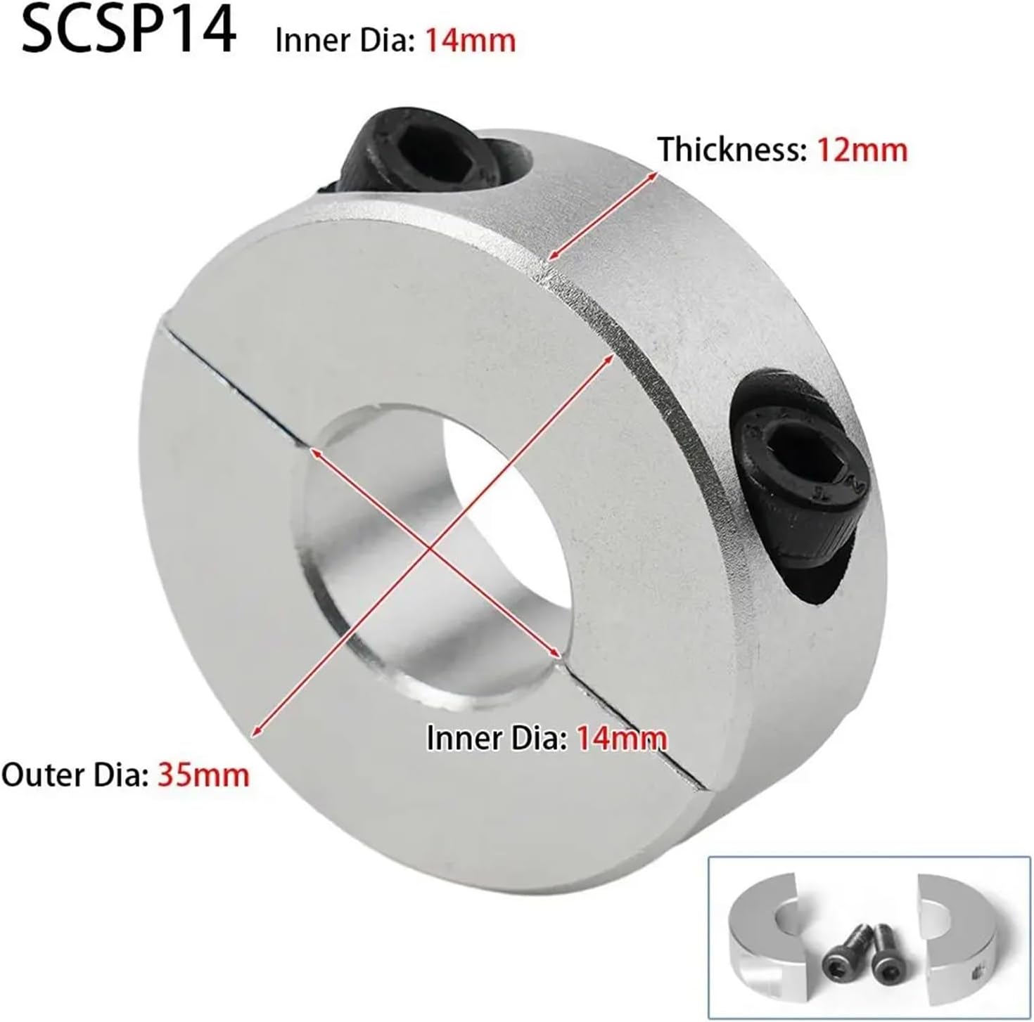 1Pcs Aluminum Alloy Fixed Locking Limit Ring 6-20mm Diameter Double Split Shaft Collar with Screws(14mm)