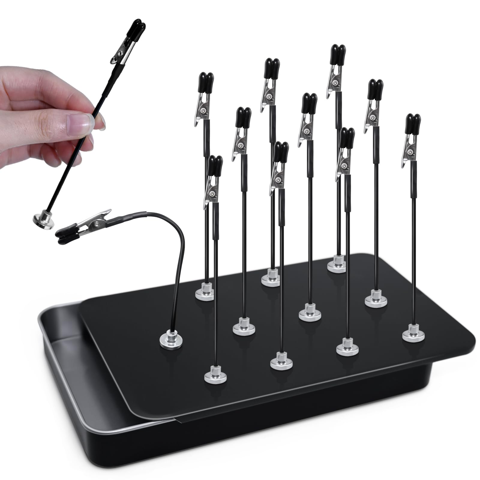 12 PCS Model Painting Stand Base Holder, Magnetic Bendable Alligator Clip Sticks with Storage Box, Adjustable Model Painting Stand, Flexible Wire Clamps Rubber Tips, Making Tools for DIY Airbrushing
