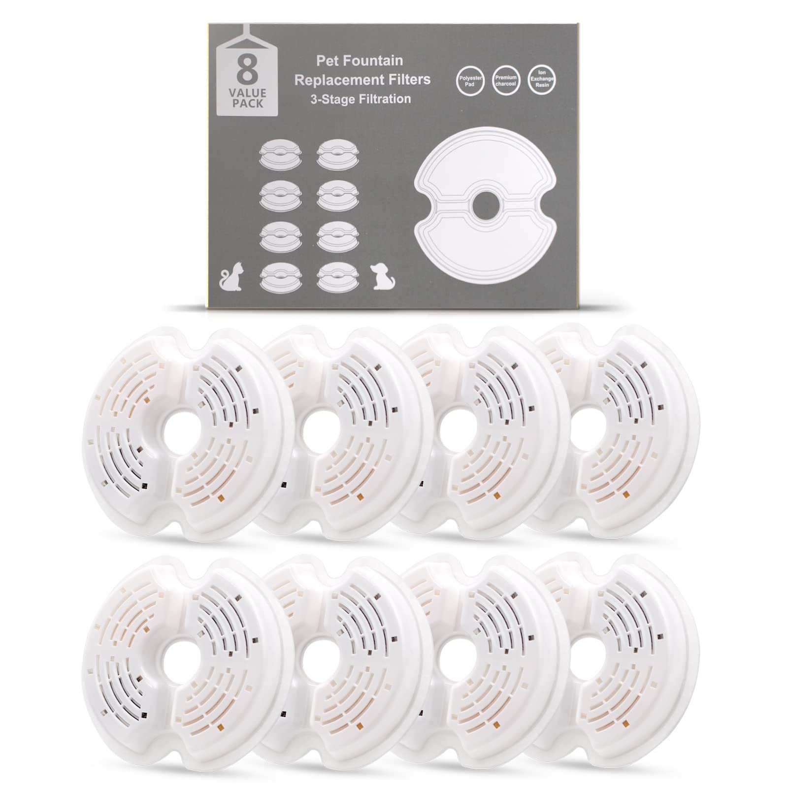 8 Pack Cat Fountain Filters, Petilog Cat Water Fountain Filters, Pet Fountain Filter Replacment - image 7