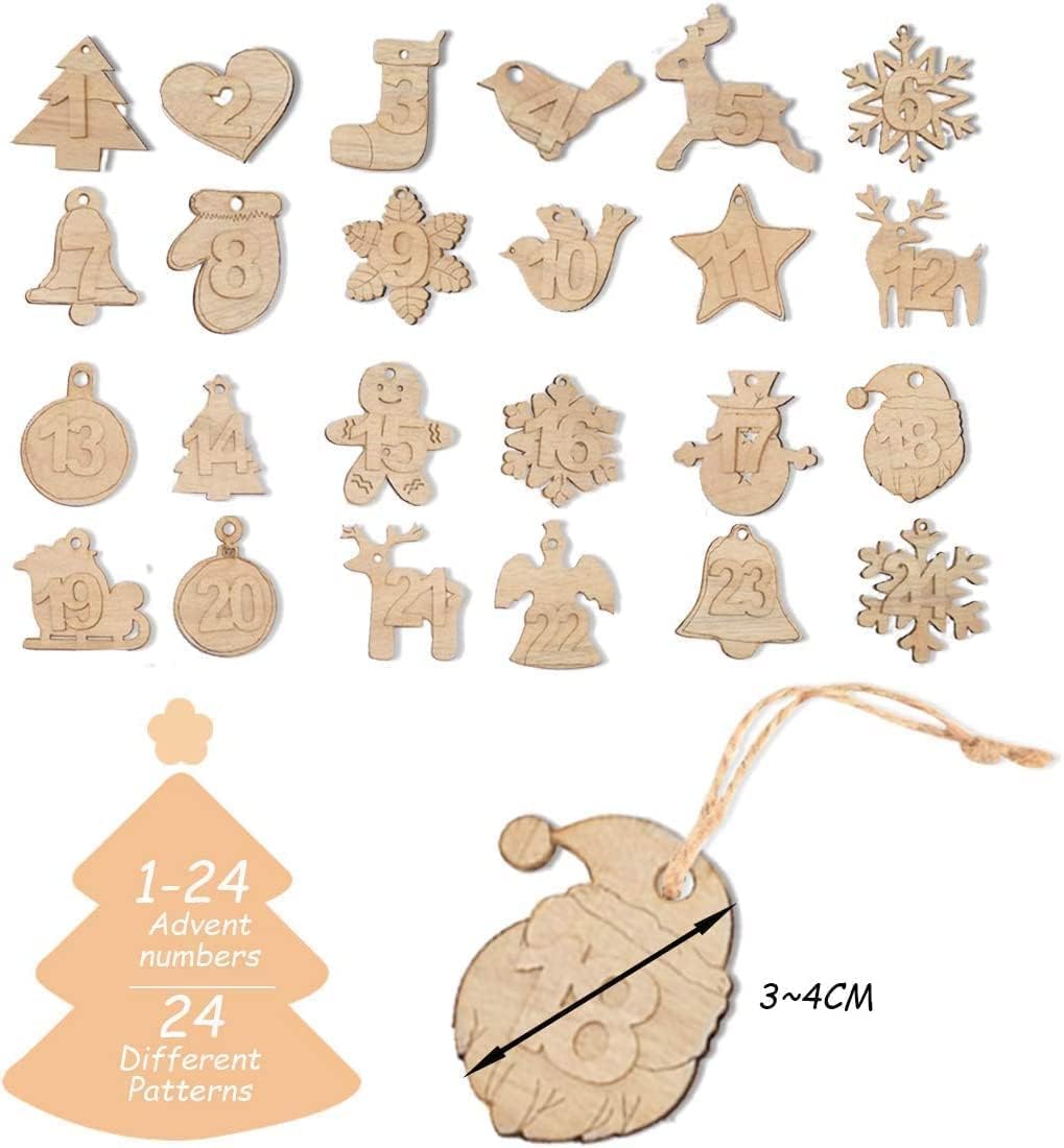 Alintor Calendrier De L'avent Vide, 24 Calendrier De L'avent A Remplir, Grands 18 X 13 Cm Calendrier Avent A Remplir, Sacs Cadeaux Pour Noël Avec Motifs Individuels