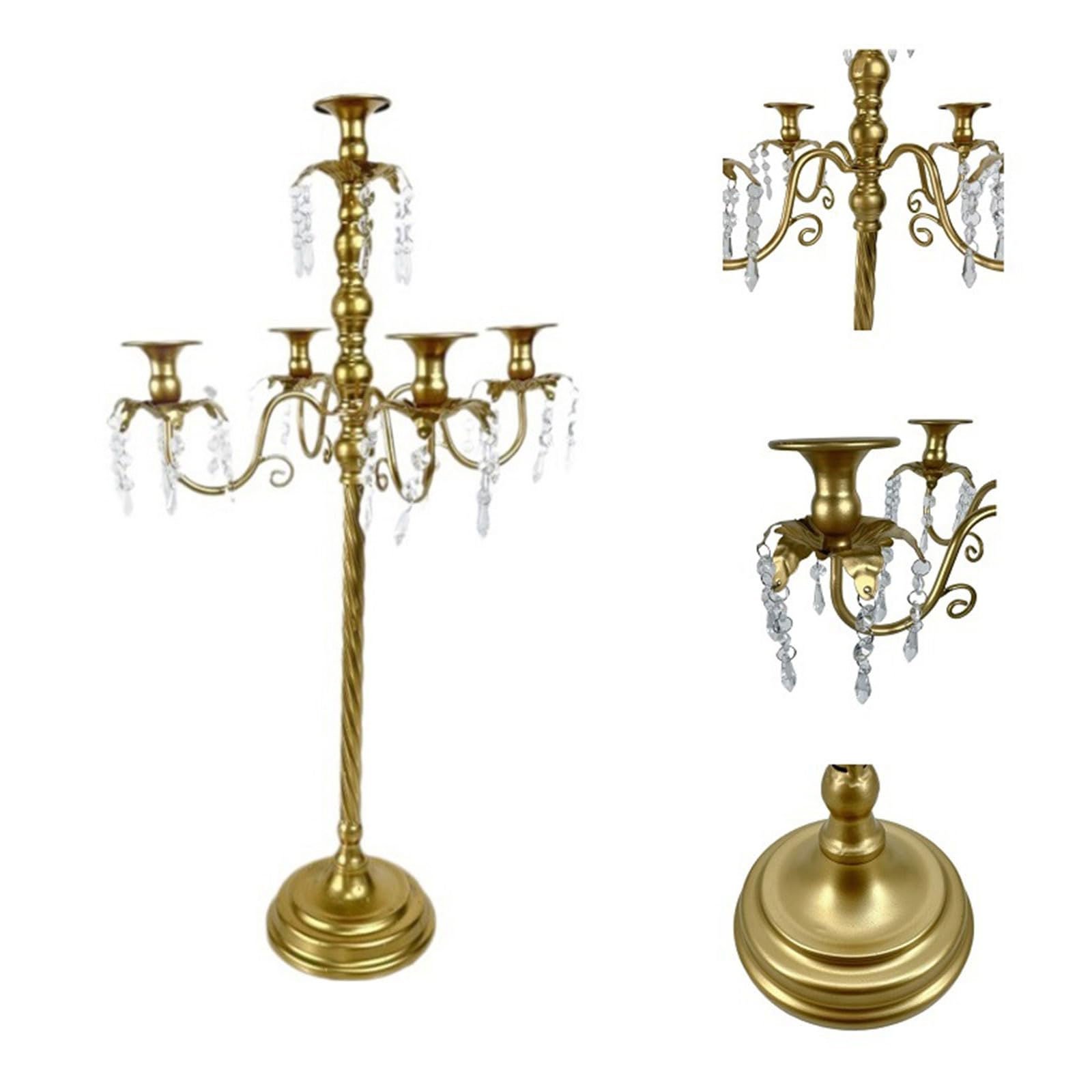 Elegante candelabro de metal europeo adornado con cristal dorado para decoración del hogar y eventos, candelabro de gota de cristal para decoración de eventos