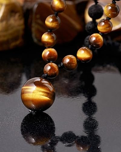 Miniatura 3 de Jewever Lapislázuliojo de tigre con colgante de roca de lava, collares de cristales curativos para mujeres y hombres, difusor de aceites esenciales,