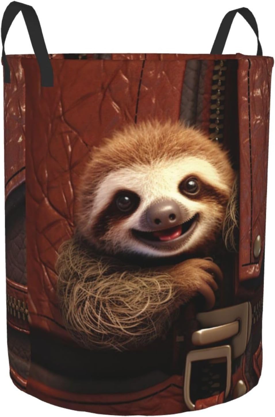 Sloth on zipper Laundry Basket With Handles, Foldable Laundry Hamper Oxford Cloth Dirty Clothes Basket Waterproof Clothes Toys Storage Bin Organizer for Bedroom Bathroom Dorm