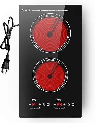 Cocina eléctrica, 110 V, enchufable, 2 quemadores, estufa eléctrica de 2100 W, dos quemadores de 12 pulgadas, estufa portátil integrada y encimera