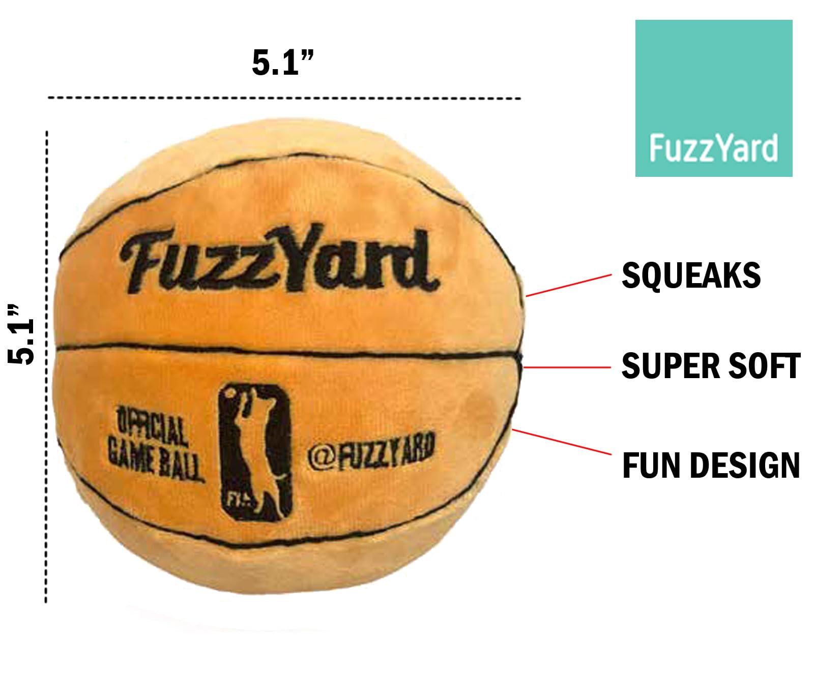 Fuzzyard Sports Ball Toy for Medium Sized Breed Dogs - Soft Plush Indoor Sports Ball with Squeaker and Machine Washable (Basketball)