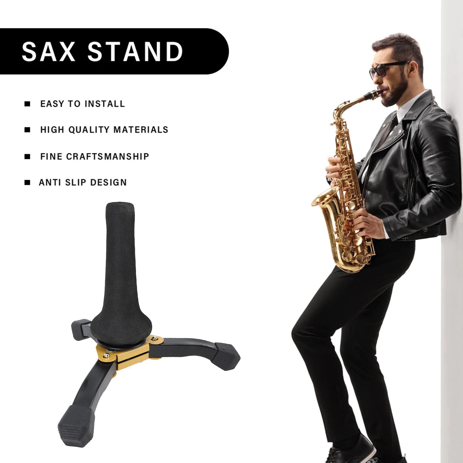 Supporto per sassofono soprano, supporto pieghevole portatile robusto per treppiede per sassofono per tromba oboe clarinetto con materiale in spugna di plastica in acciaio Include