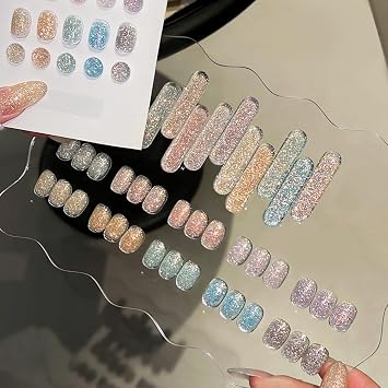 Nail & YOLLY Glitter Gel Nail Polish Set, 10 Colors, Sparkling Diamond Dust Crushed Gem Effect, UV LED Curing, Nail Art Salon DIY Set-10 Color, 110g