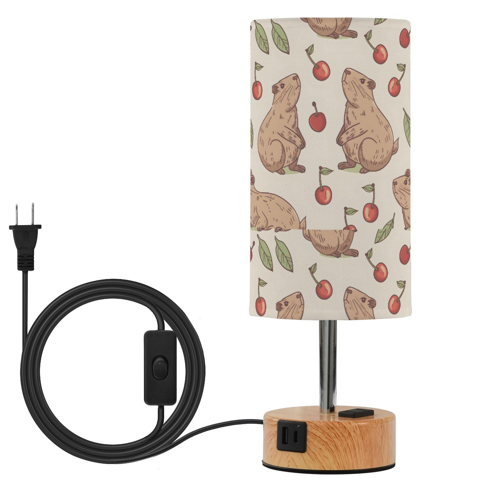 ALAZA Capybaras Cherry White Decor Bedside Table Lamp 3 Way 