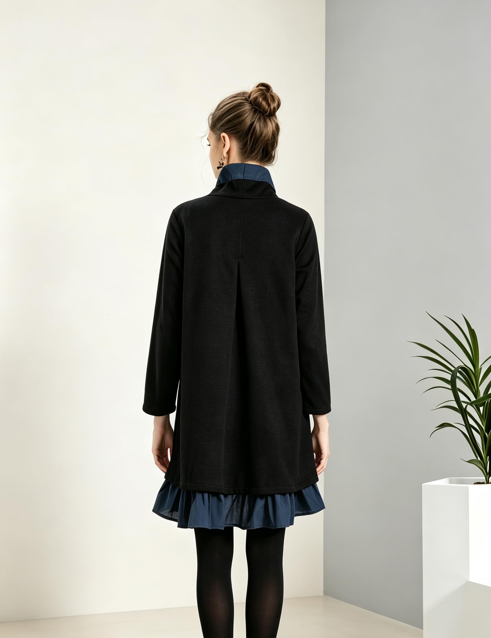 Minibee Damska bluza oversize, sukienka z golfem, z długim rękawem, tunika, topy, sukienki swingowe z kieszeniami