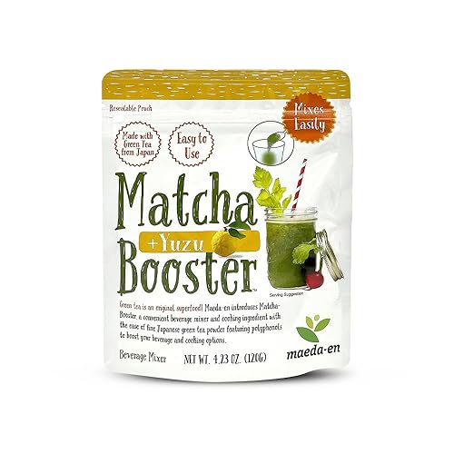 MAEDA-EN Matcha Booster Yuzu Polvo de té verde de 2.82 oz de origen japonés bolsa resellable para batidos con leche y hornear 27144 1 unidades