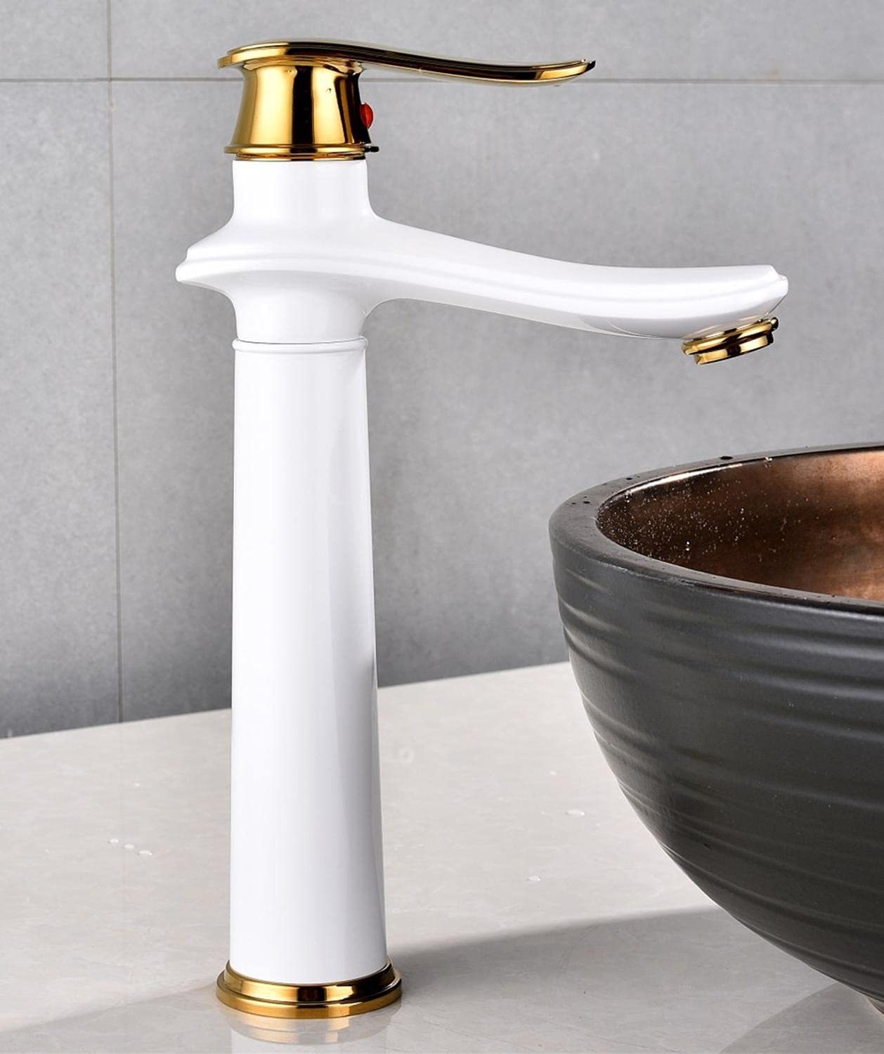 Grifo de lavabo alto para evitar salpicaduras con mezclador monomando de latón para baño
