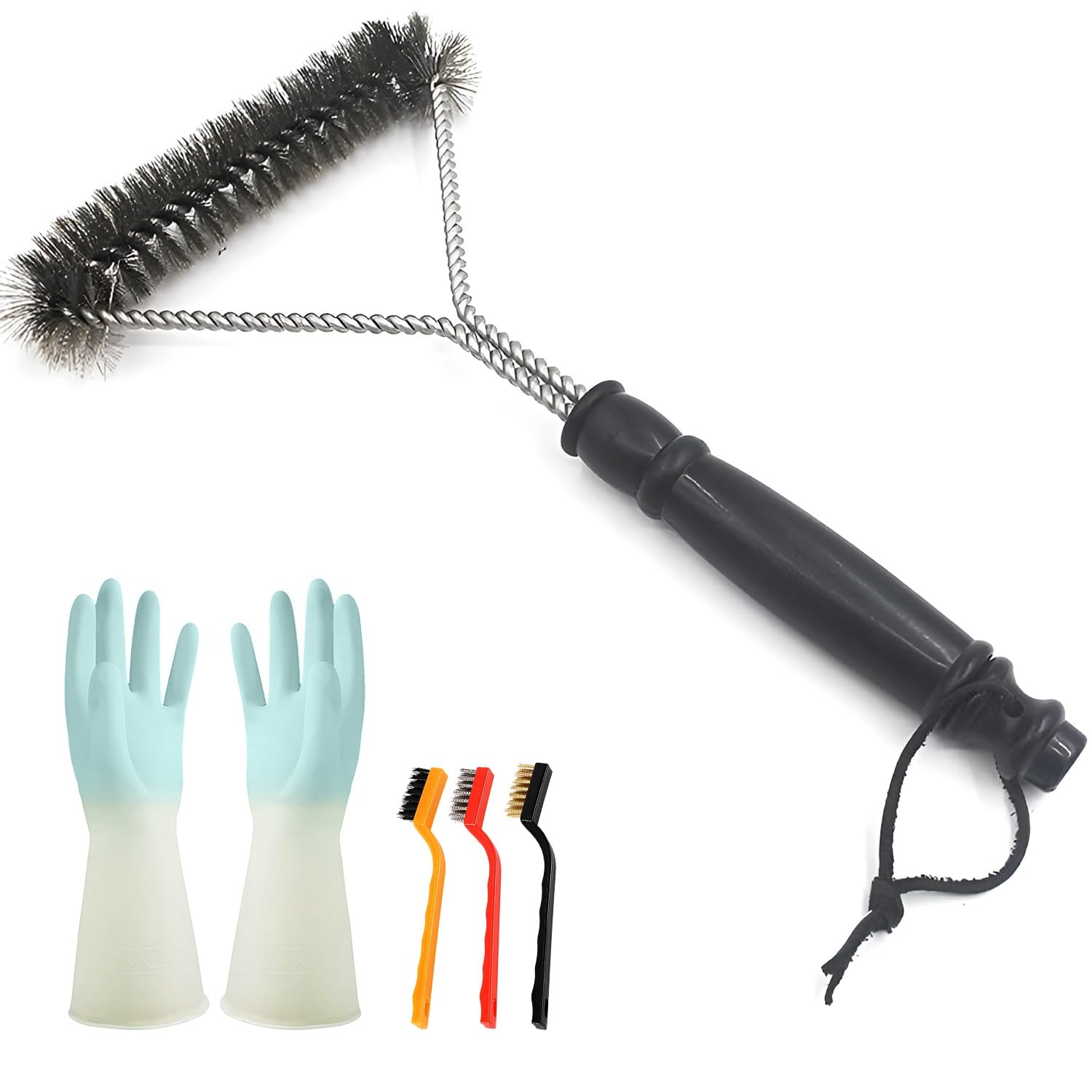 Brosse Grille Barbecue En Y Avec Gants Caoutchouc - Brosse Fil Acier Antirouille BBQ