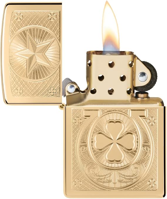 Zippo Lucky Horseshoe Design High Polish Brass Pocket Lighter