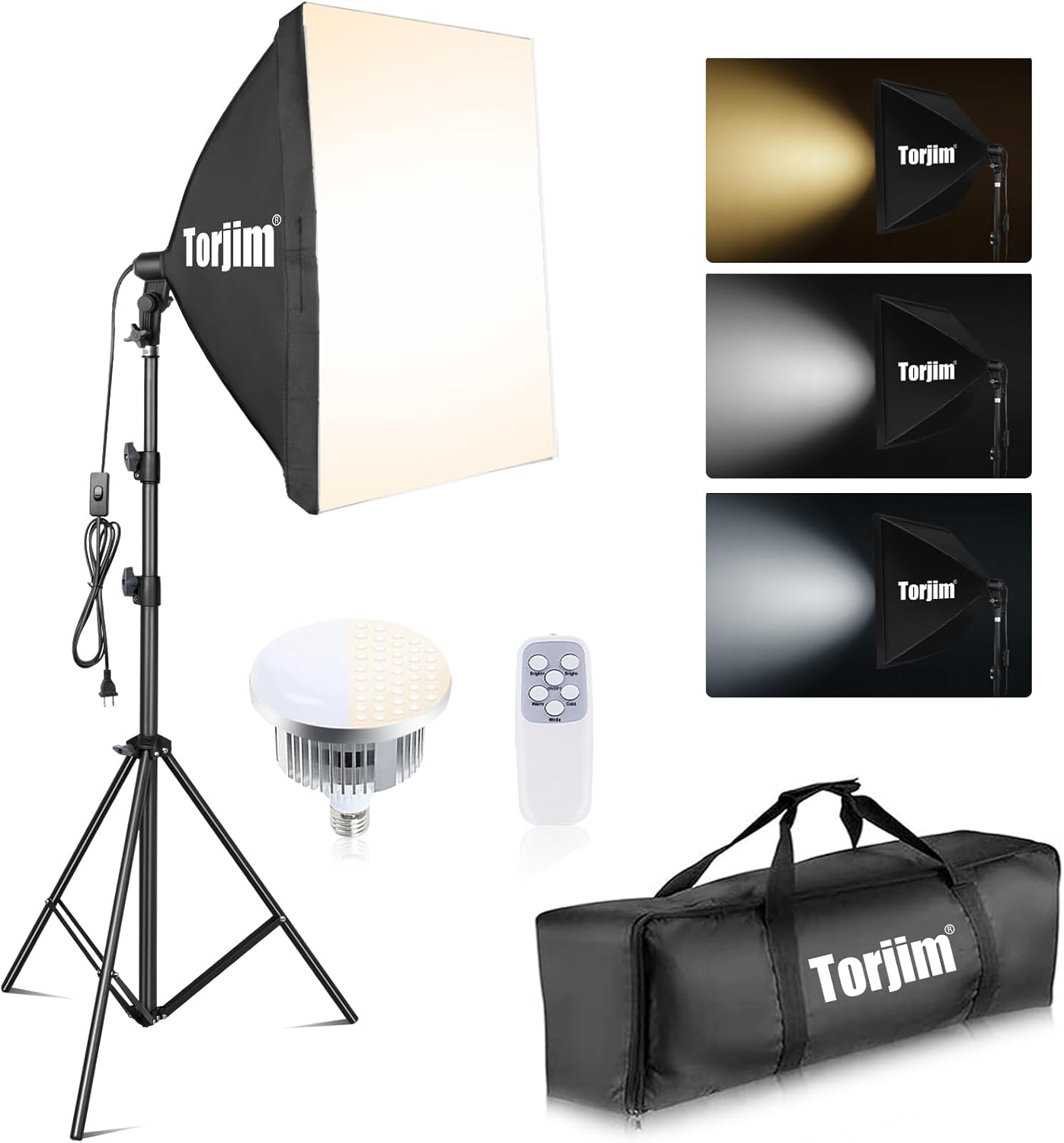Torjim Softbox Lighting Kit, 27" x 27" with 85W LED Bulbs (3000-7500K)