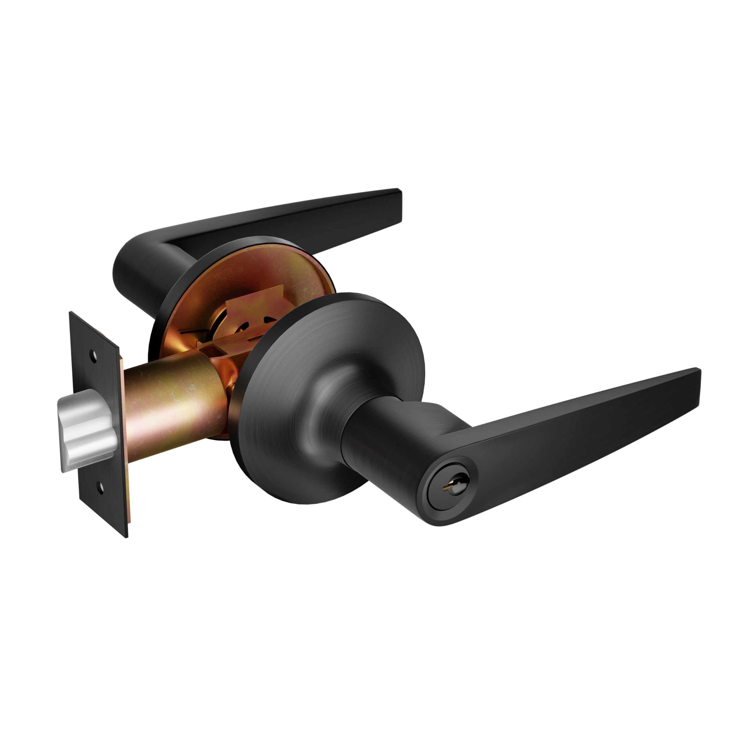 Haifuan Black 1 Pack Of Door Lever Handle Lockset, Doob Knob For Use Of Entry, Color, Come With 3 Keys(802-B)