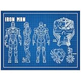 Inked and Screened Sci-Fi & Fantasy Design Art Poster Iron Man, Blue Grid