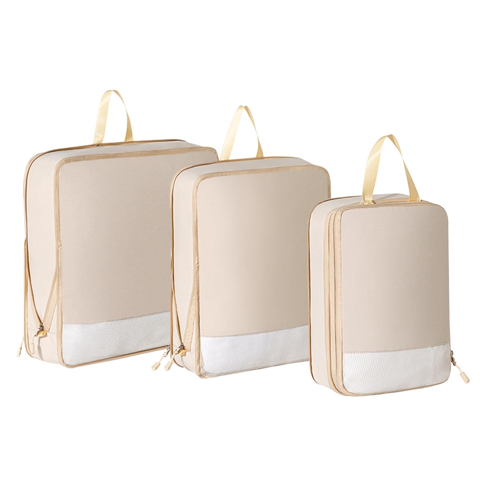 3 Pieces Compression Packing Cubes Expandable Packing Organizers for Camping Beige-image-29