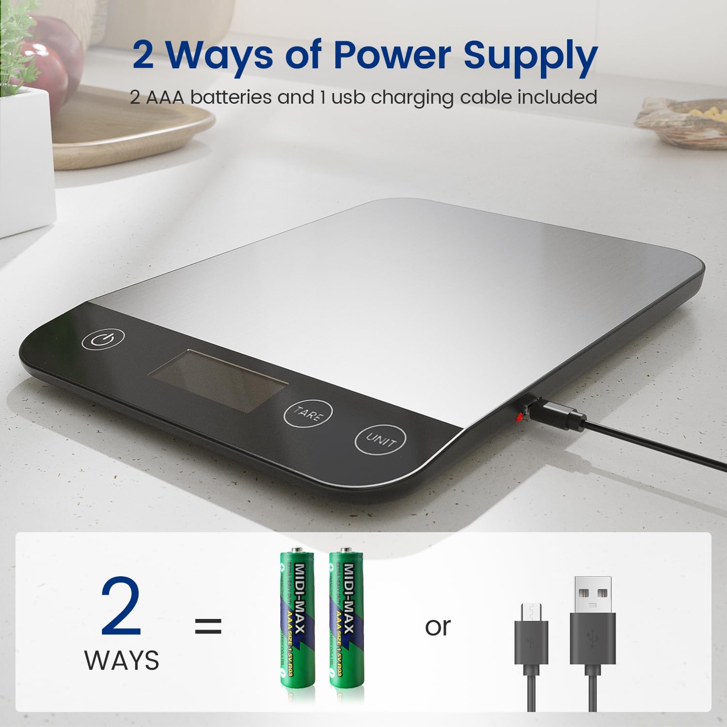 【Ricaricabile & 15KG】 Bilancia Cucina Digitale, USB C Elettronica Bilancia da Cucina,Alta Precisione 1g/0.1oz Bilancia Alimenti, Professionale con Funzione Tare, Batterie Incluse