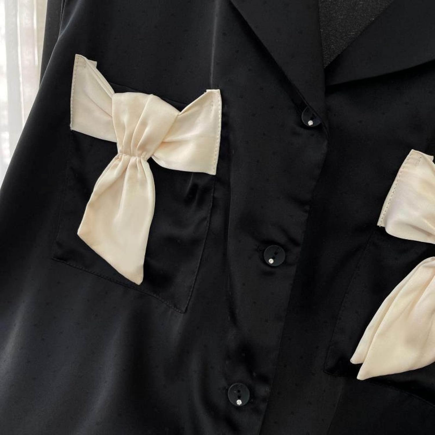 Women'S Casual Satin Silky Sleepwear - Loose Jacquard Dot Pajamas Set With Bowknot Design Nightwear Summer V-Neck Lounge Wear Lingerie Lounge Wear Soft Homewear For Adults Outfits Suit ( Color : Pictu