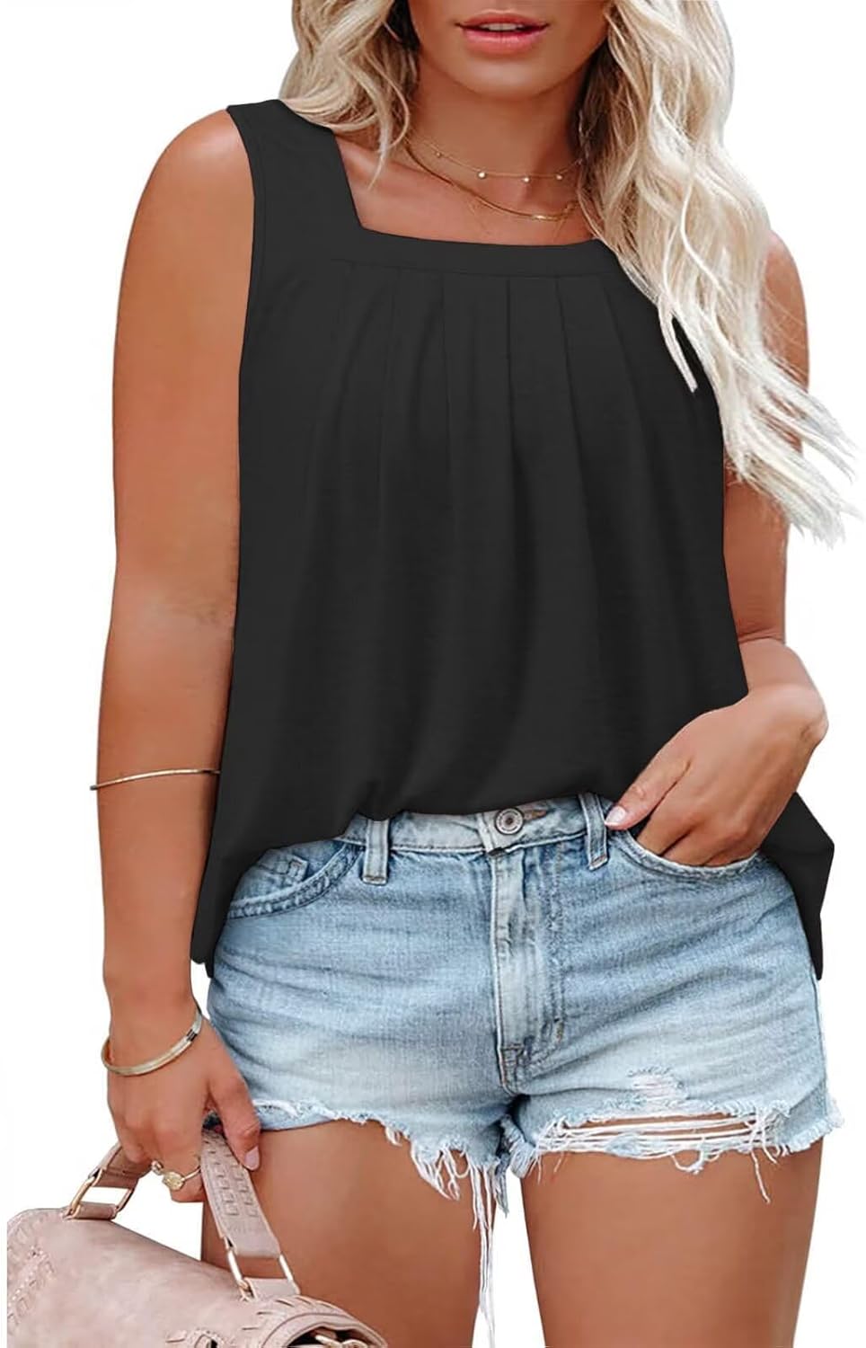 DOLNINE Womens-Plus-Size-Tank-Tops Casual Sleeveless Square Neck Flowy Tunic Shirts XL-5XL - Image 2