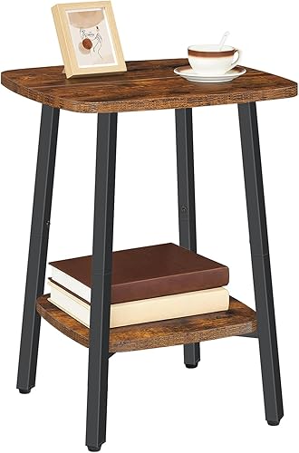 HOOBRO Mesa auxiliar, mesa auxiliar cuadrada de 2 niveles, mesita de noche de almacenamiento pequeña, para espacios pequeños, mesa decorativa para