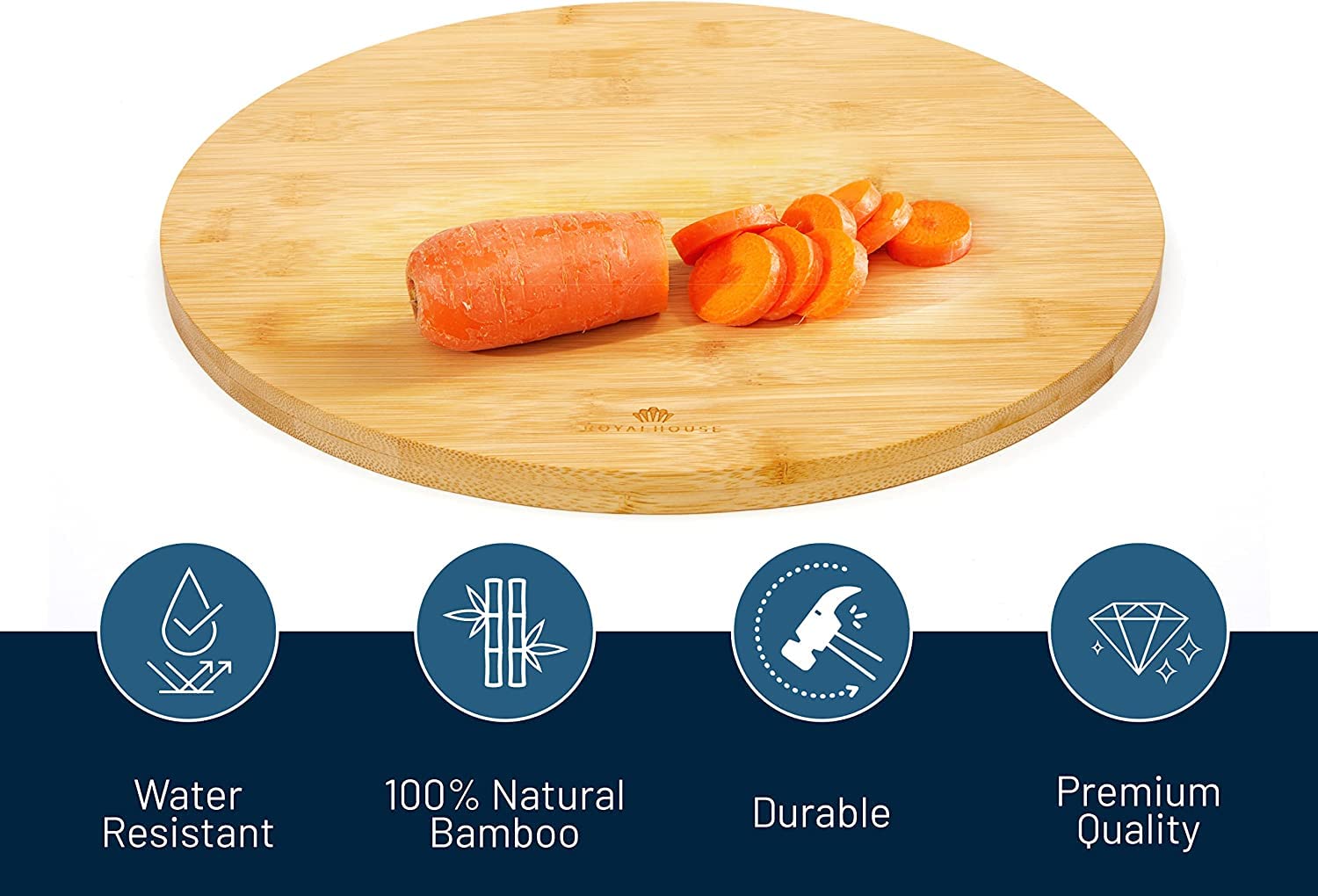 RoyalHouse Tabla de cortar redonda de bambú natural para cocina, tablas de cortar para carne y verduras, tabla de queso y charcutería, bandeja de servir, redonda de 11.8 pulgadas, 0.6 pulgadas de
