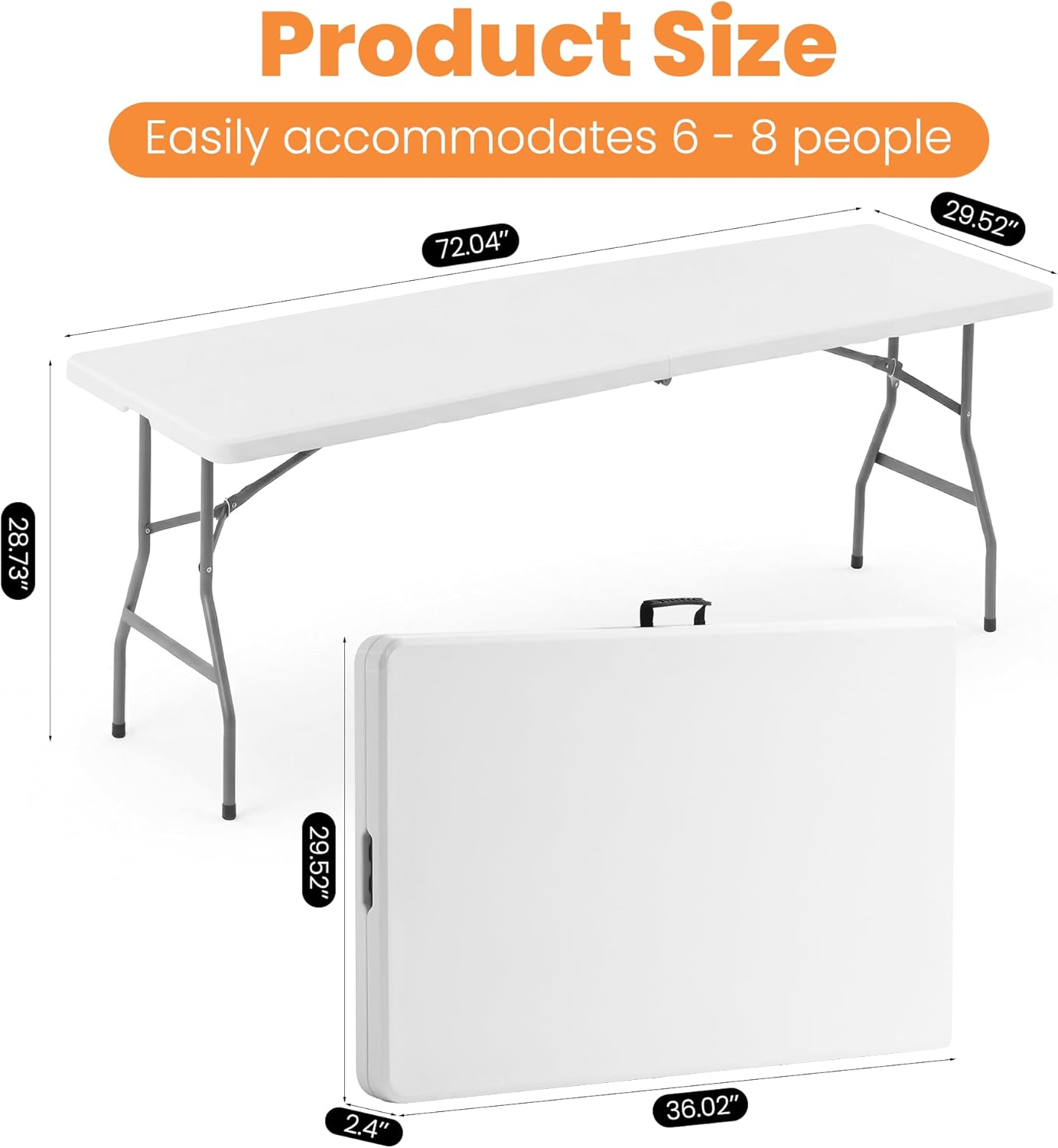 6FT Folding Table Heavy Duty Foldable Table Fold-in-Half Design Portable Collapsible Plastic White Long Tables for Dining, Camping, Wedding, Banquet, Craft, Party Outdoor & Indoor Use