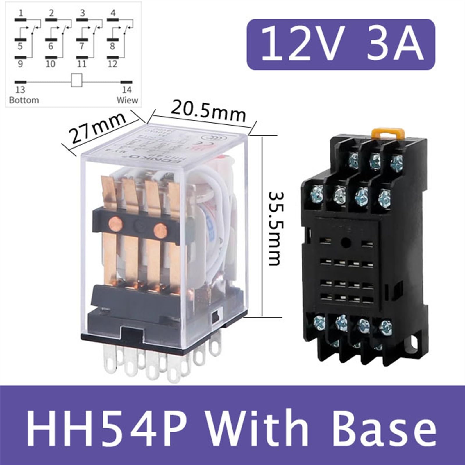 5 uds relé HH54P MY4NJ bobina Micro Mini interruptor de relé electromagnético con Base de enchufe LED AC 110V 220V DC12V 24V 36V(AC (5Pcs),12V With Base)