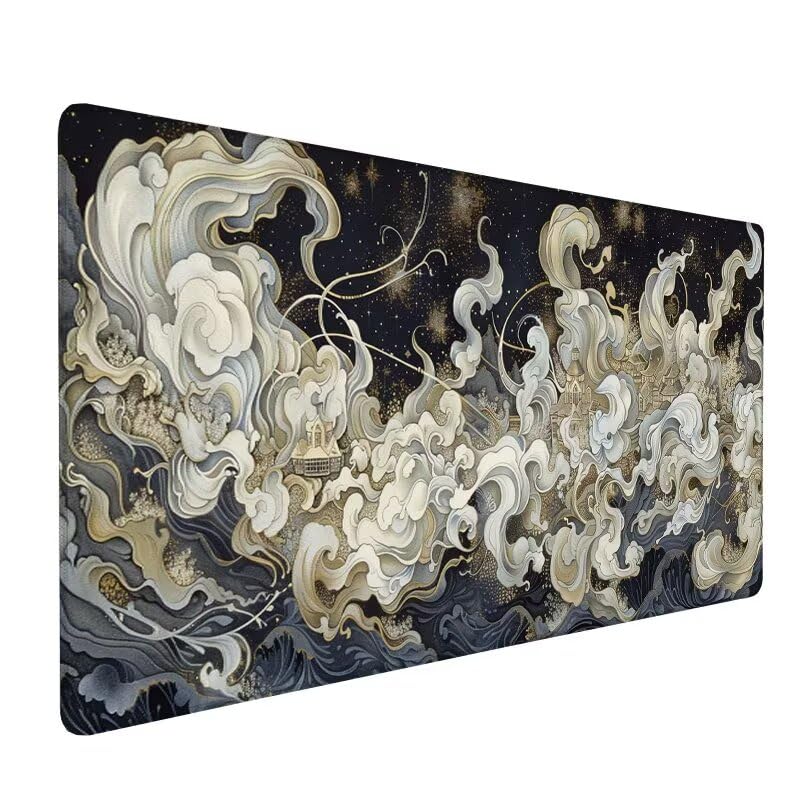 Alfombrilla Ratón XXL 800x300x3mm Alfombrilla Ratón Abstracto Mouse Pad Nubes, Antideslizante Tapete Escritorio Bordes Cosidos, Mejora la Precisión Y La Velocidad para Decoración de Escritorio LX-160