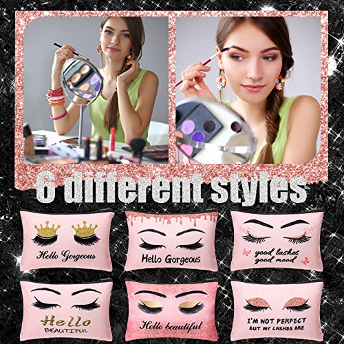 Gerrii 6 Pcs Hello Gorgeous Makeup Bag Pink Eyelash Canvas Cosmetic Bags Small Eyelash Purse Lipstick Travel Pouch Inspirational Gift for Women Toiletries Accessories Organizer4