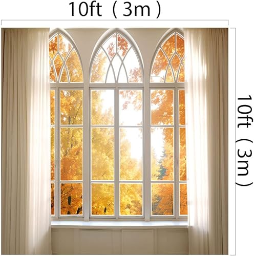 Miniatura 8 de Kate Fondo de otoño de 7 x 5 pies, hojas amarillas, fondo de ventana, fondo de tela impresa por computadora, fondo de tela, accesorios de estudio de