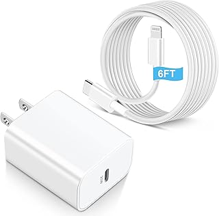 Fast Charger for iPhone [Apple MFi Certified], 20W Super Fast USB C Charger Block Wall Plug with 6FT USBC to Lightning Cable Charging Cord for iPhone 14/14 Plus/14 Pro Max, 13/12/11/Mini/XS/X/iPad