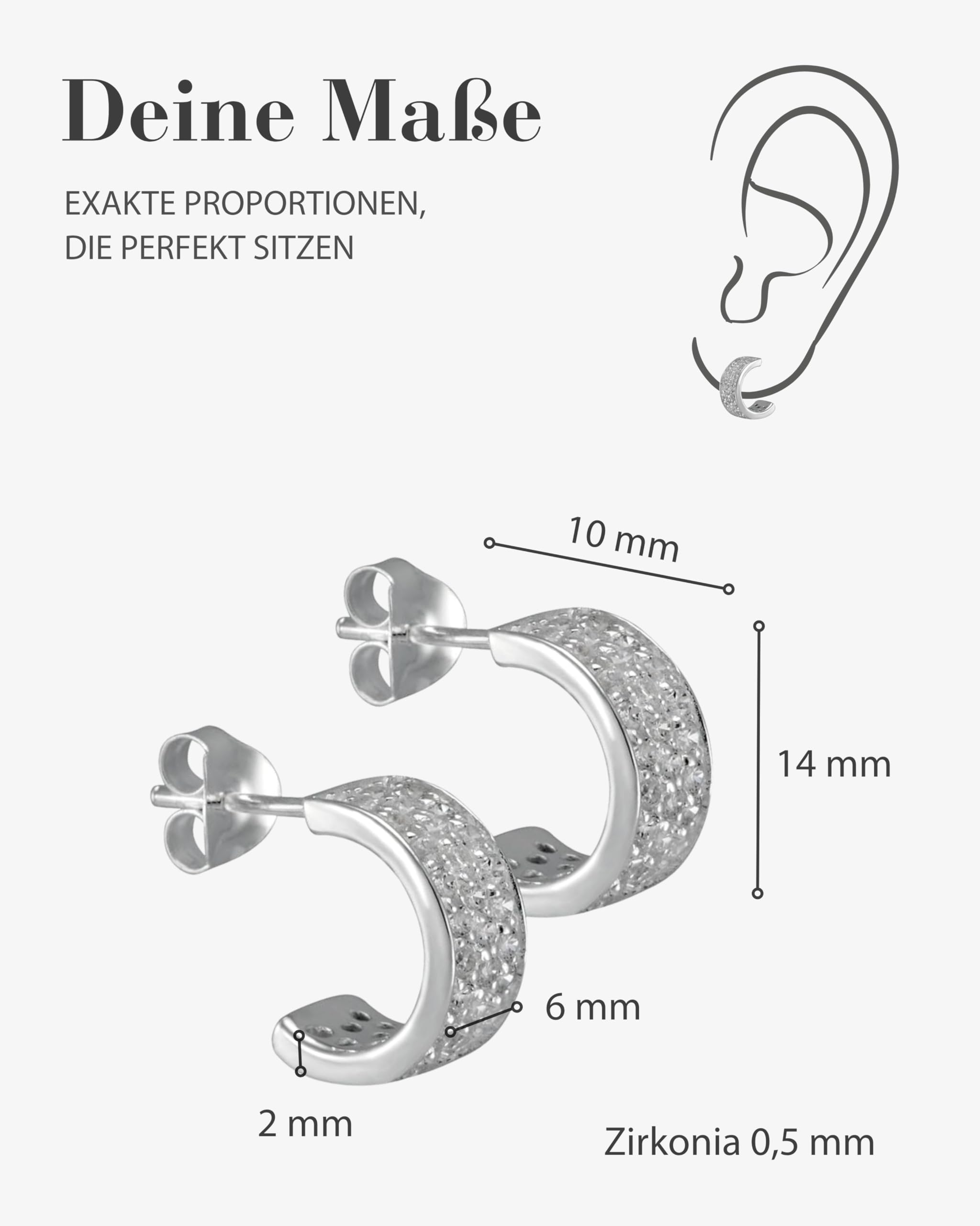 Vinani Ohrstecker Creolen Zirkonia weiß glänzend Sterling Silber 925 Ohrringe CHZ