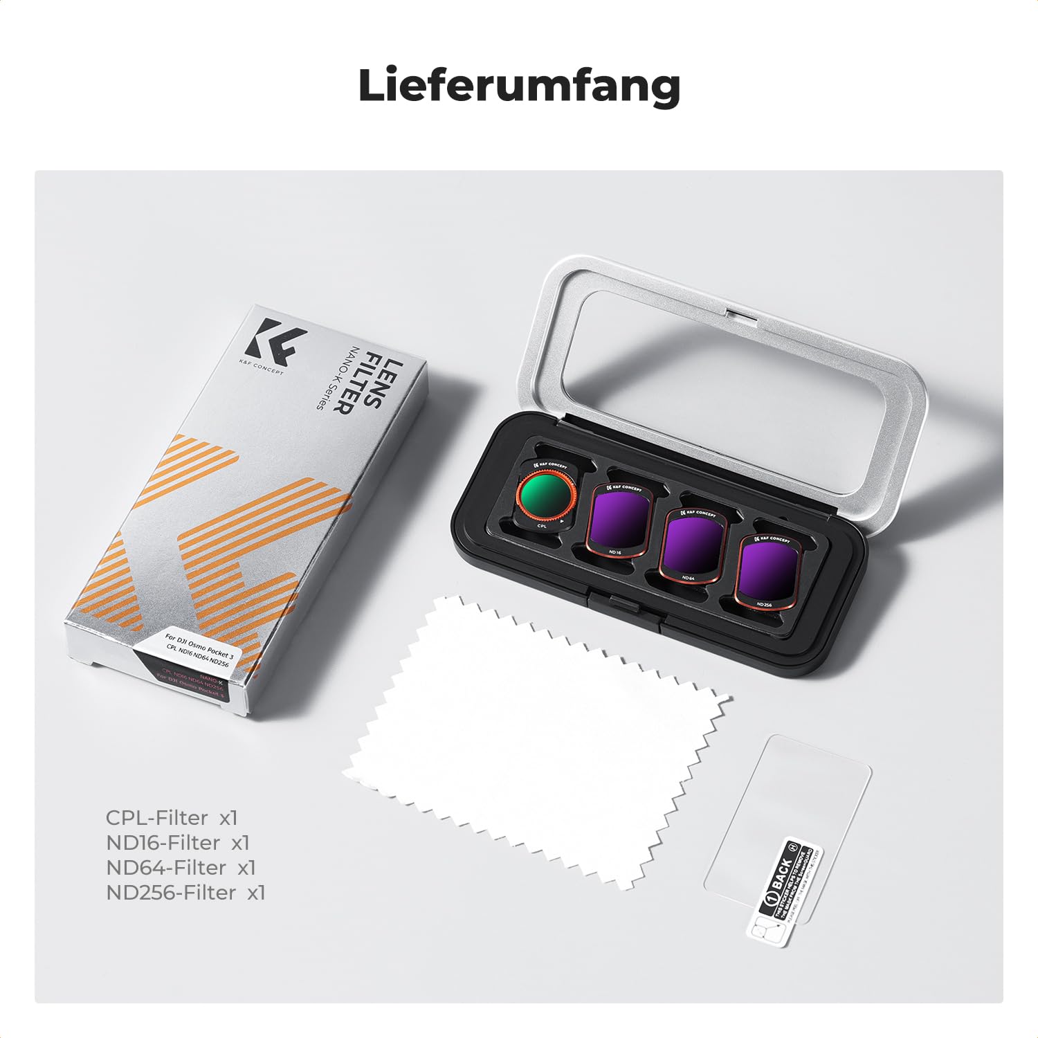 K&F CONCEPT FD161 magnetisches ND Filter Set, kompatibel mit DJI Osmo Pocket 3/4, 4er Pack, CPL Filter, ND16, ND64, ND512 Filter, Osmo Pocket 3 Zubehör, Osmo Pocket 4 Zubehör(Aluminiumrahmen)