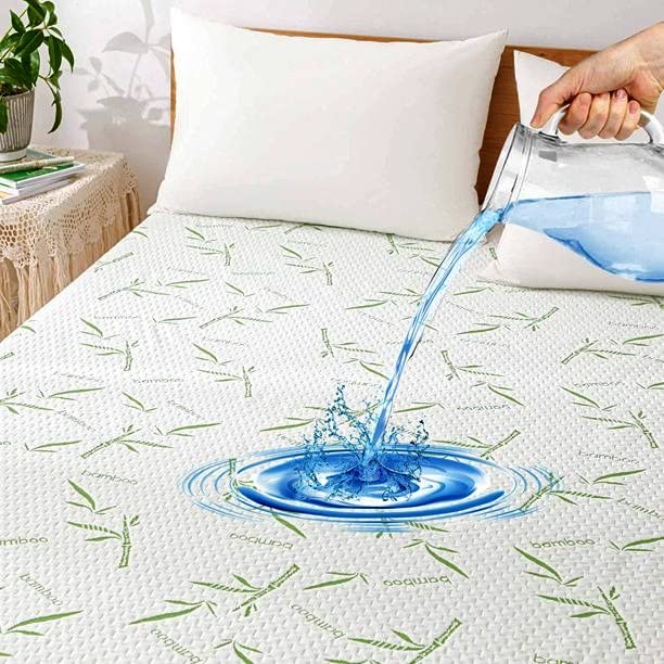Zouk Coprimaterasso in bambù, per letto matrimoniale, impermeabile, con angoli (135 x 190 + 35 cm), traspirante, silenzioso e morbido, coprimaterasso matrimoniale impermeabile e ipoallergenico