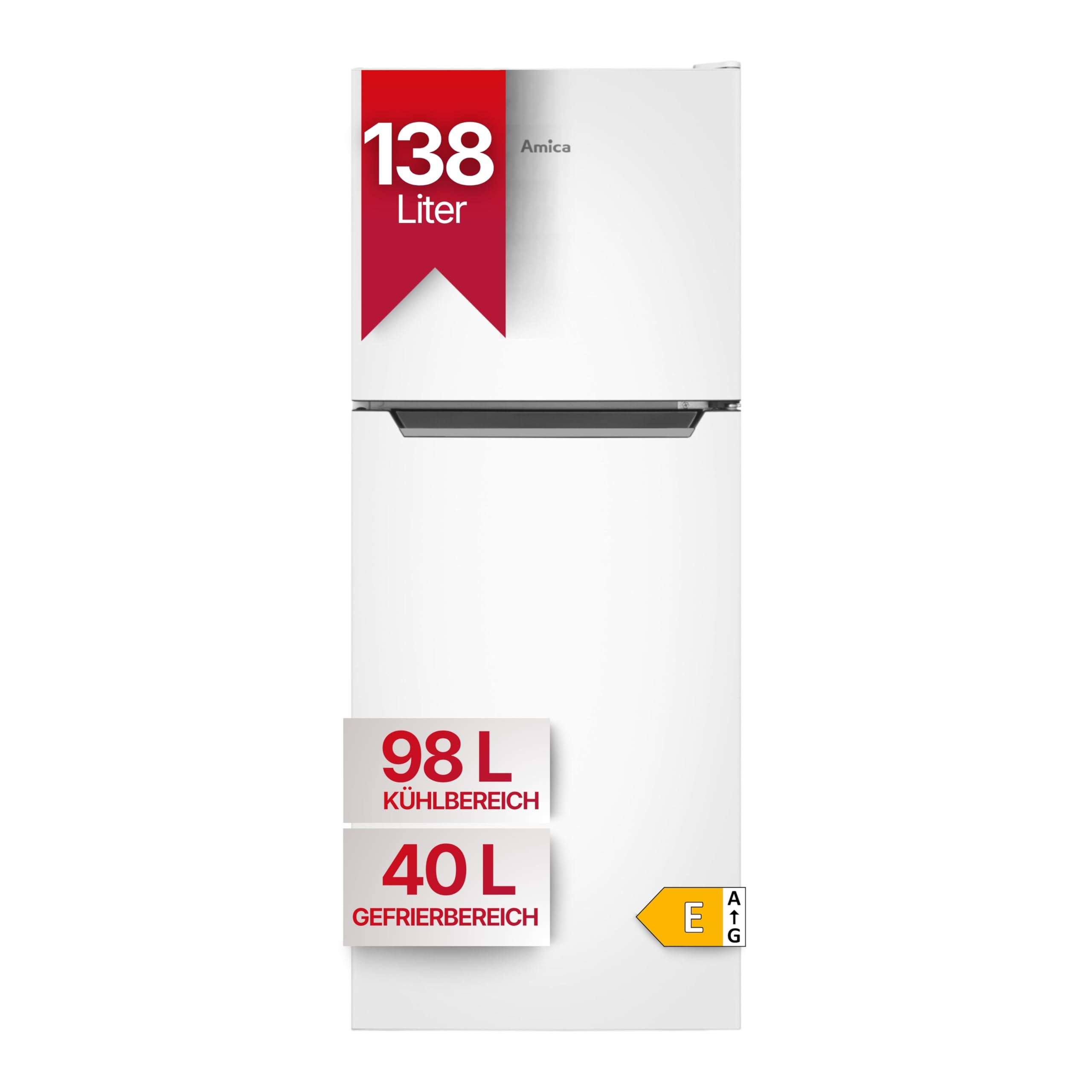 Amica Kühl Gefrierkombination freistehend mit Gefrierfach oben 128 cm Höhe 138 l Nutzinhalt LED Innenbeleuchtung FrostControl - Weiß