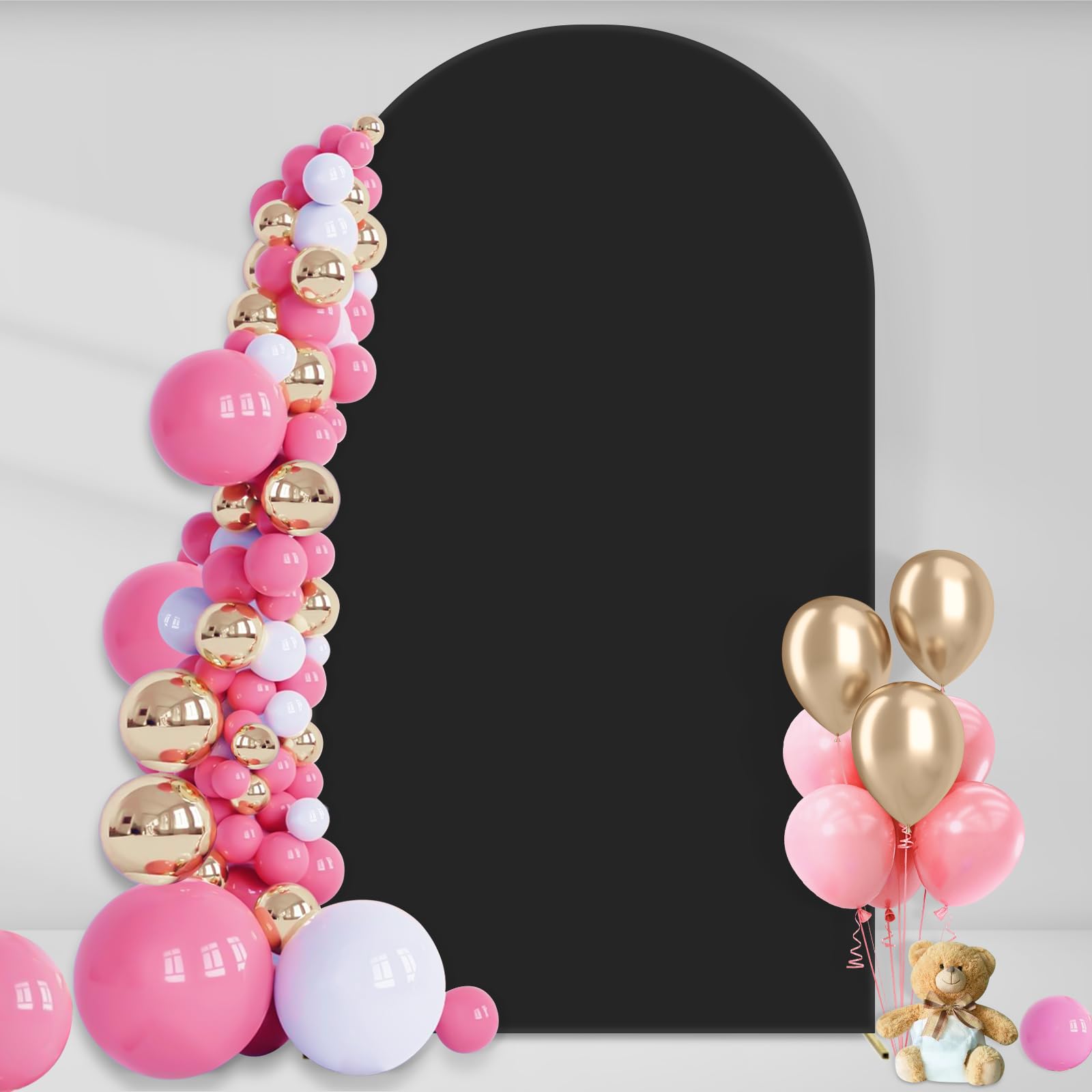 Spandex Arch Backdrop Cover,5.9FT 2-Sided Arch Cover Backdrop Fabric Fitting Round Top Chiara Backdrop Stand for Wedding Ceremony/Baby Shower Banquet/Party Decoration(Black)