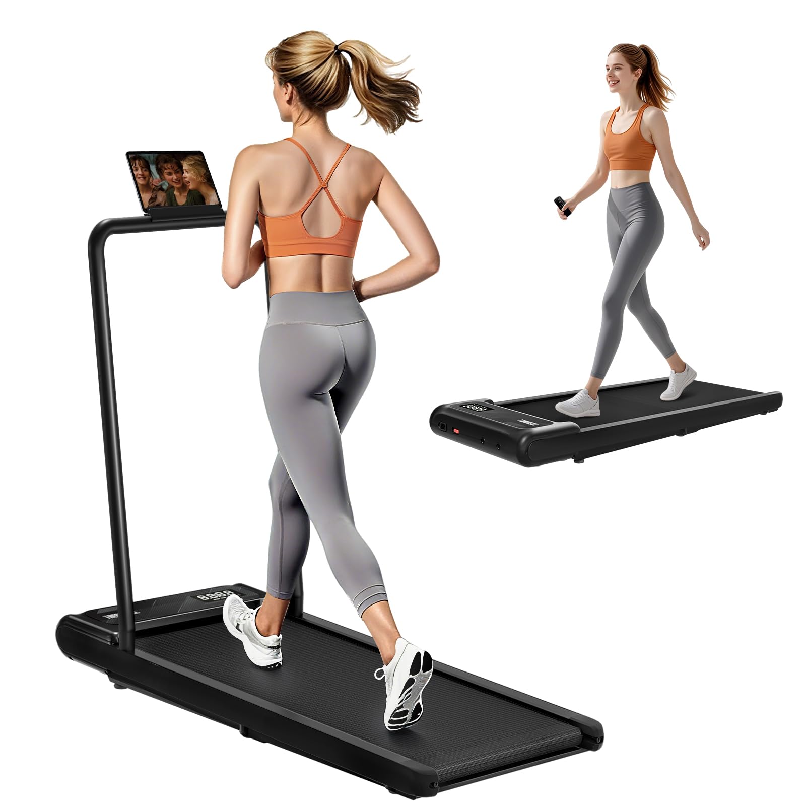 Walking Pad Treadmill 3 in 1 Under Desk Treadmill for Home Office - 2.5 HP Motor / 4.0 MPH Walking Pad with Safety Handle, Remote & LED Display - Portable Treadmill Holds up to 300 lbs, Black-image-43