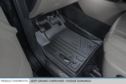 Miniatura 2 de SMARTLINER Juego de alfombrillas de 3 filas negras para Dodge Durango 2013-16 con ganchos dobles de piso de fila delantera y asiento de banco de