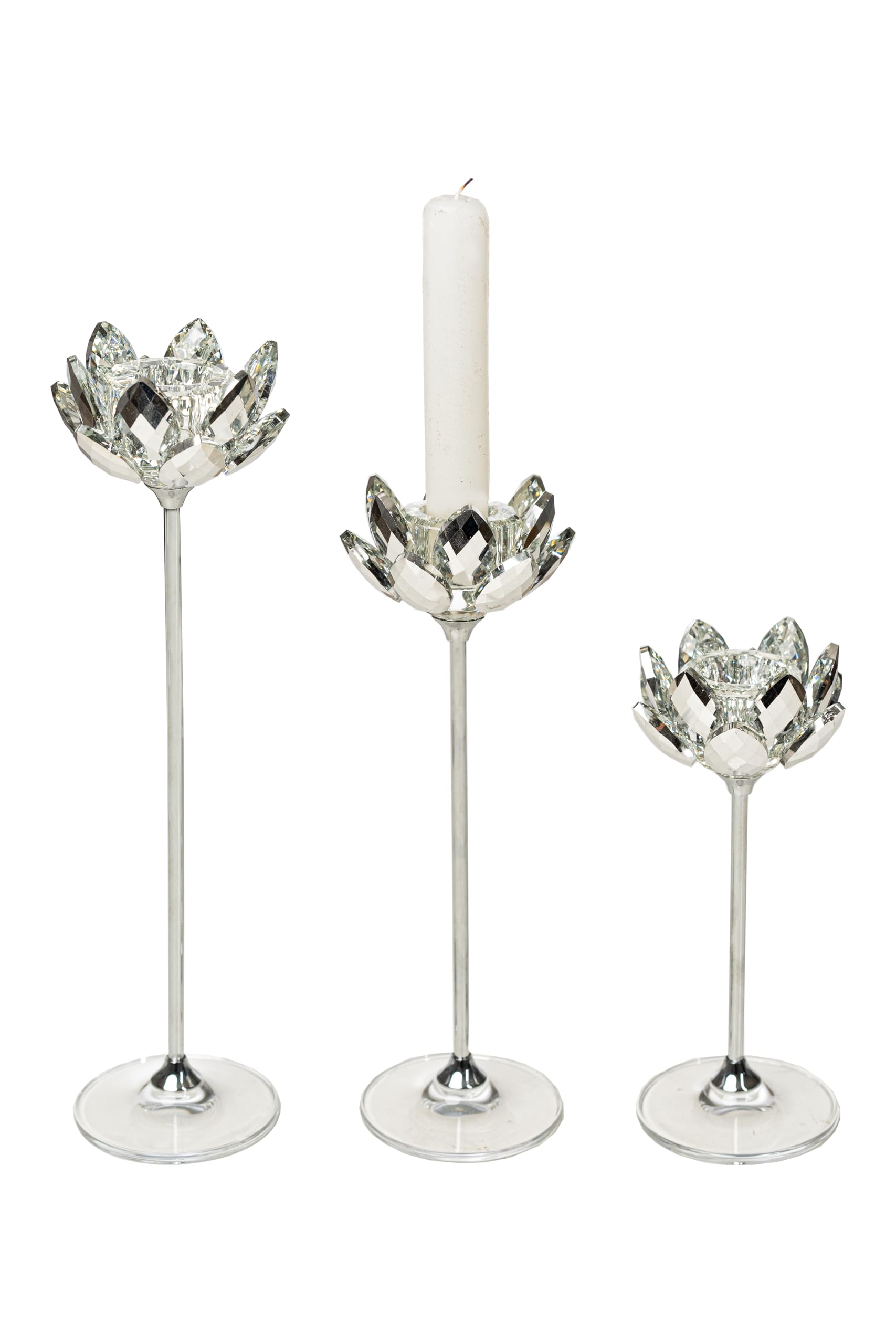 Set de 3 photophores argentés en verre soufflé et métal noble