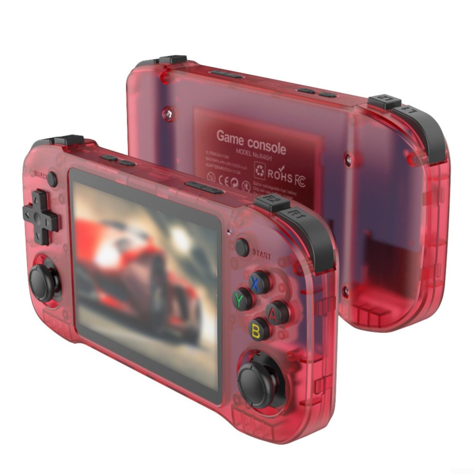 Console di gioco portatile R46H portatile ABS 4,5 pollici IPS schermo per Linux Open Source per giochi classici retrò nero bianco rosso (R46H-64G nero)