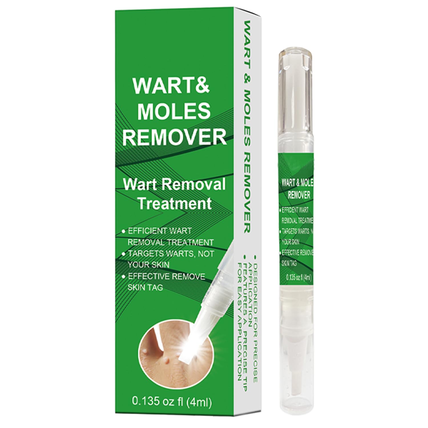 Removedor de verrugas de acción rápida para rostro y cuerpo - Lápiz con ácido salicílico y pincel de precisión | Fórmula suave para eliminar verrugas, tamaño viaje (4ml)