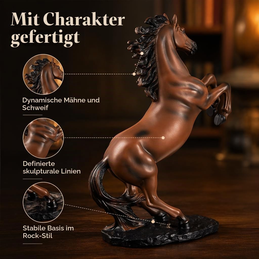 stehende Pferde‑Statue, Harz‑Pferdeskulptur, 36,1 cm hohe Tierfigur für Wohnzimmer, Büro, Bücherregal und Tischdekoration