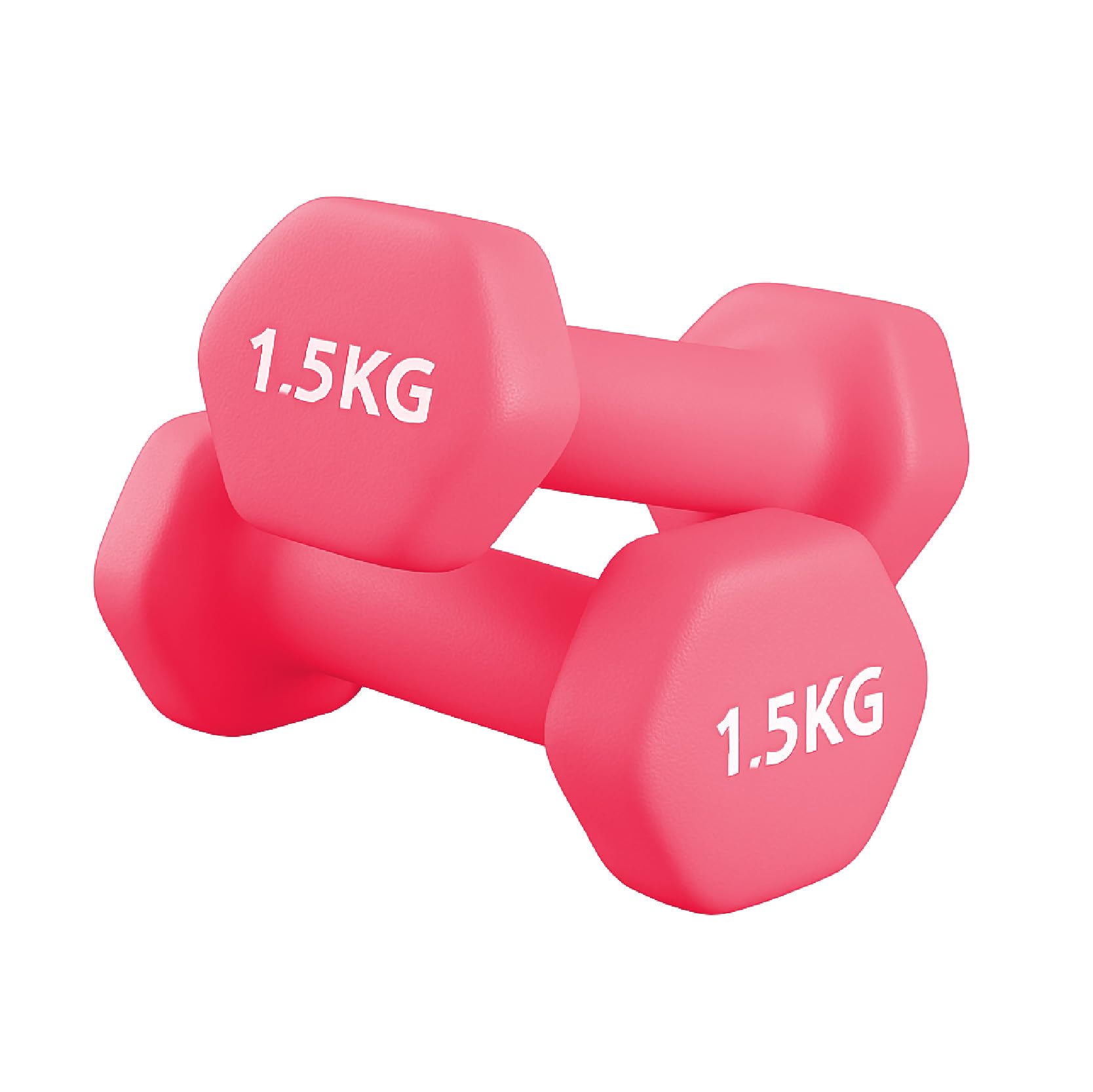 Neoprene Dumbbells Pair for Women Home Gym, Hex No-Roll Design, Non-Slip Grip, Colour Coded Weights Set, 0.5kg to 10kg (1.5kg-Pair-Pink)