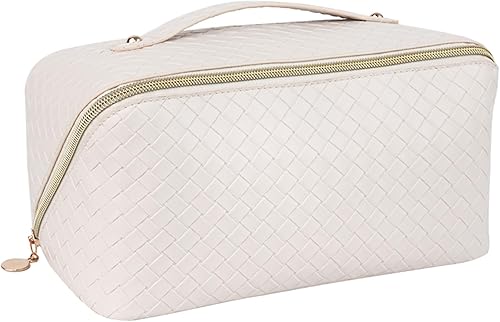 ISILANDON Bolsa de cosméticos de viaje de gran capacidad  Piel sintética impermeable, bolsa de maquillaje portátil para mujer con asa y divisor disponible en Yaxa Mexico