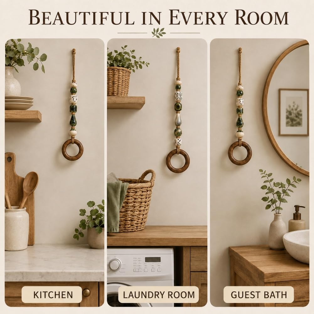Appendiabiti decorativo con perline con anello in legno, A4PCS